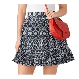 Kate Spade The Rules Skirt Navy Blue Eyelet Faux Wrap Cotton Embroidered size 10